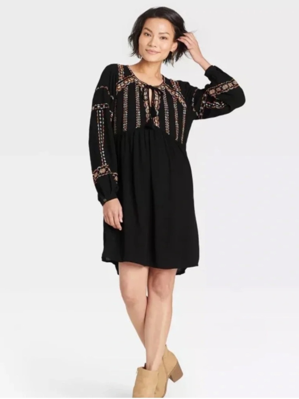 Knox Rose Black Gauze Embroidered Dress